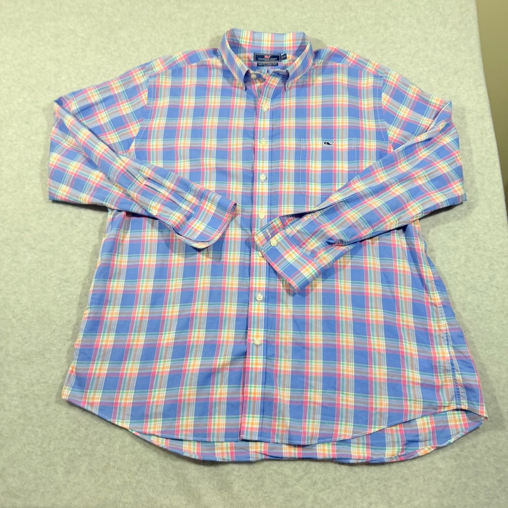 Vineyard Vines Tucker Shirt Mens XXL Blue Plaid  Slim Fit Long Slv